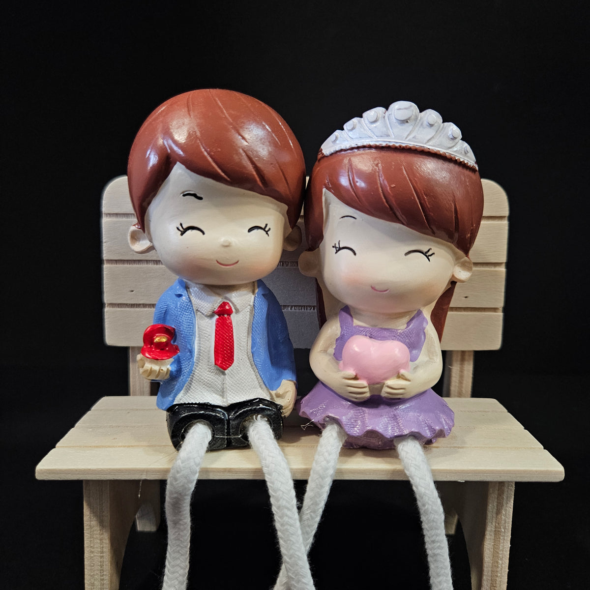 Loving Kissing Couple Hanging Legs Sitting on Bench Valentine Day& Gift Purpose Decorative