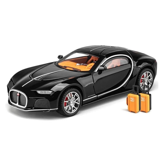 Bugatti Atlantic Model Car Sports Car Exclusive Alloy Metal Pull Back Die-Cast Car Diecast Metal Pullback Toy Car with Openable Doors & Light Music Toys for Kids - Black