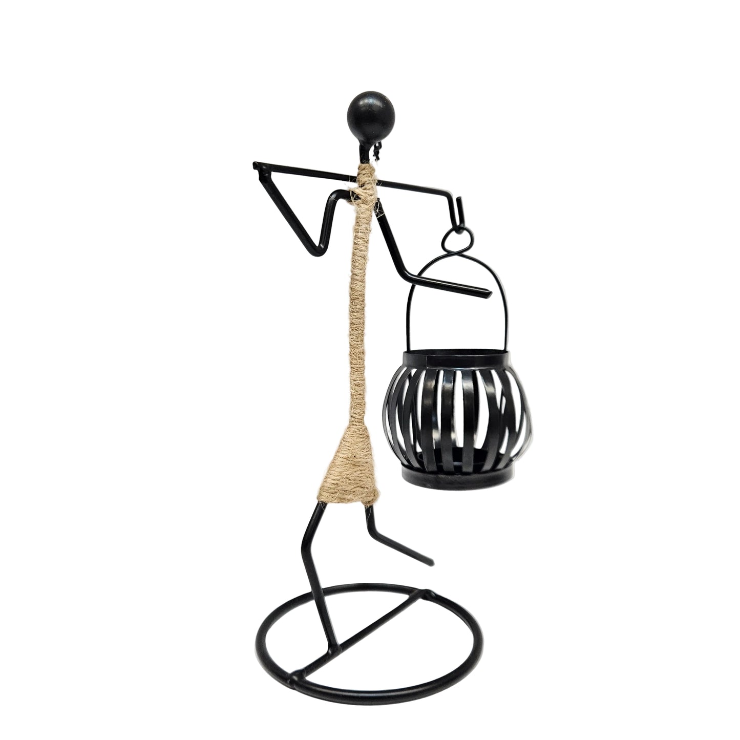 Decorative abstract character candle holder figurine made of black iron