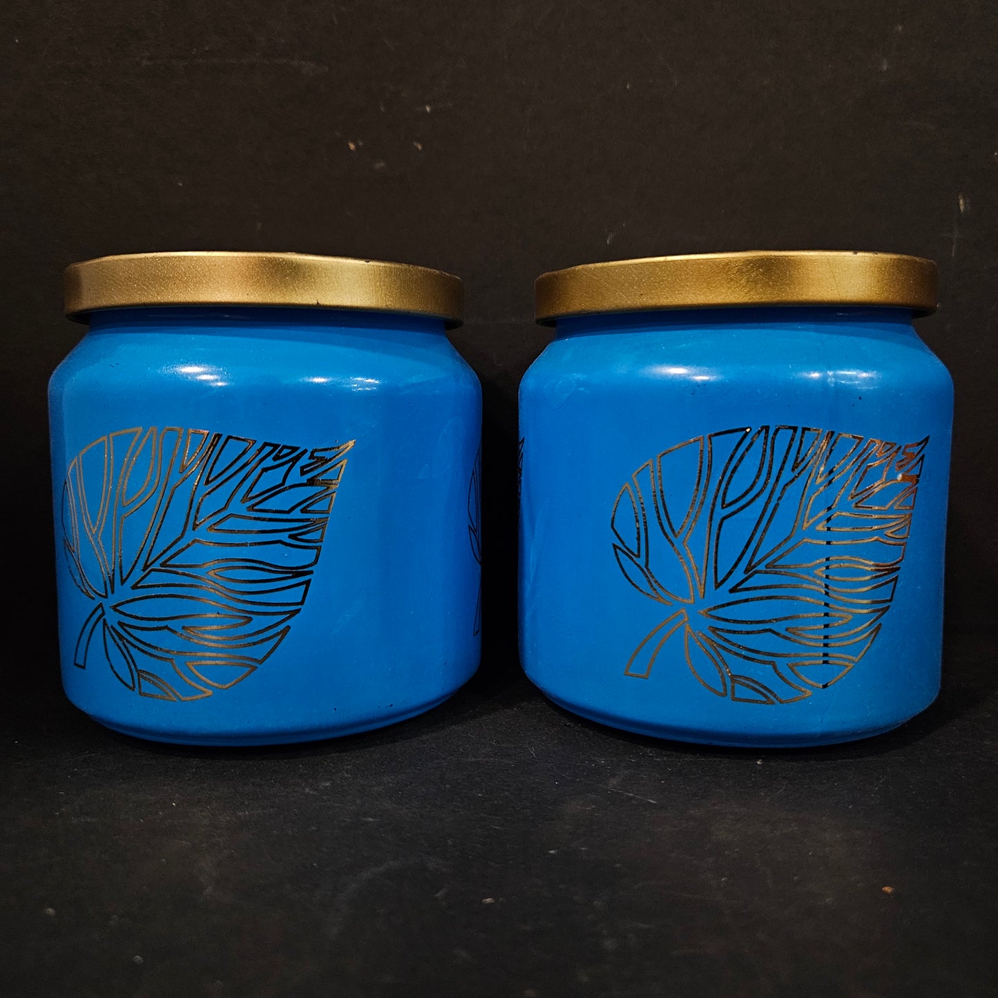 Golden Berry Exclusive Collection Leaf Printed Glass 2pcs set jars set with lid for Return gifting