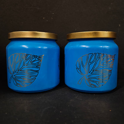 Golden Berry Exclusive Collection Leaf Printed Glass 2pcs set jars set with lid for Return gifting