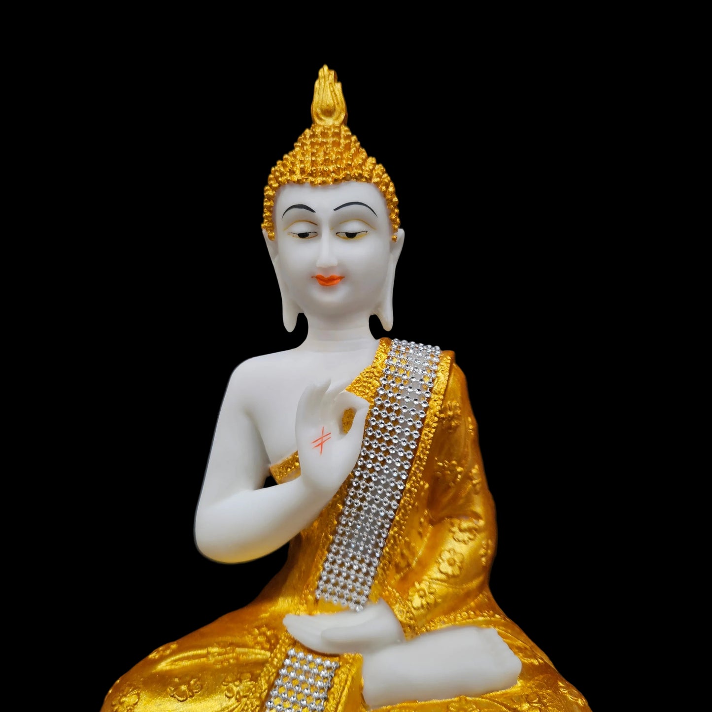 Hand-Painted Buddha Idol Sitting Statue for Home, Office, Living Room Decor; Golden & Black Lord Peace Buddha Showpiece Decoration for Gifting