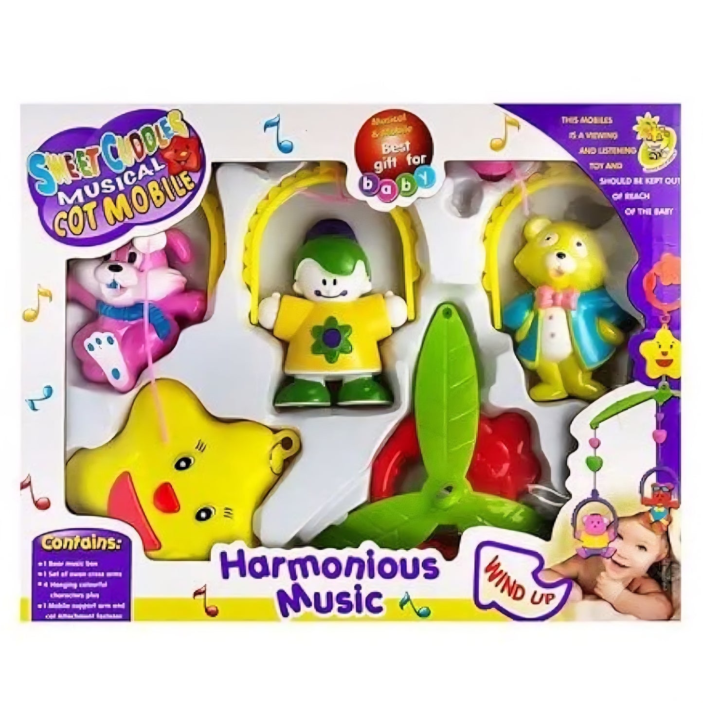 Trendy & Handy Cuddles Harmonious Musical cot with Hanging Cartoons for Toddlers