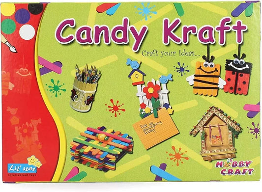 Candy Kraft Hobby Kit. Learn Creativity, Art and Craft, Best Out of Waste with ice-Cream Sticks Gifting Game for Kids Both boy and Girl Above 5 Years Old.