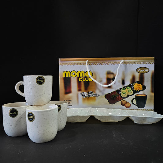 Audii momo club the best bits in the world a set of 4 piece of cups & 1 platter snack set
