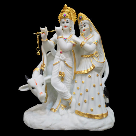 Radha Krishna Murti Marble Dust with Kamdhenu Cow | Radha Krishna Idol Statue for Home Decor