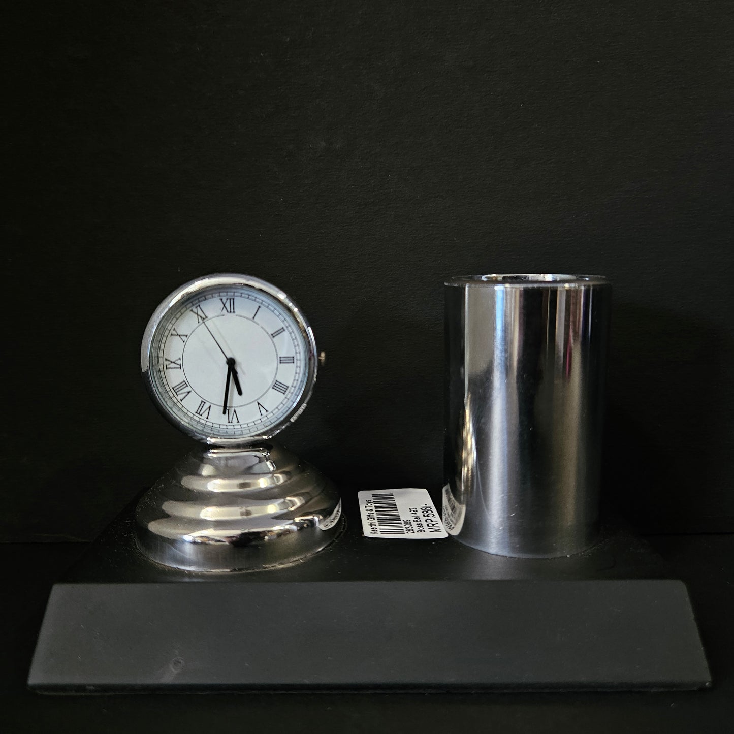 Metal Desk Stand Pen Holder Table Clock Office Decore Analog Clock Pen Holder