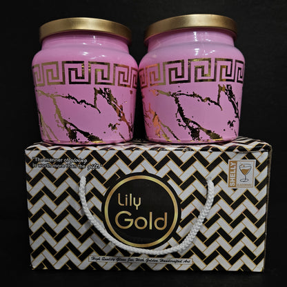 Lily gold 2 piece galss Storage container with Lid for Return gifts