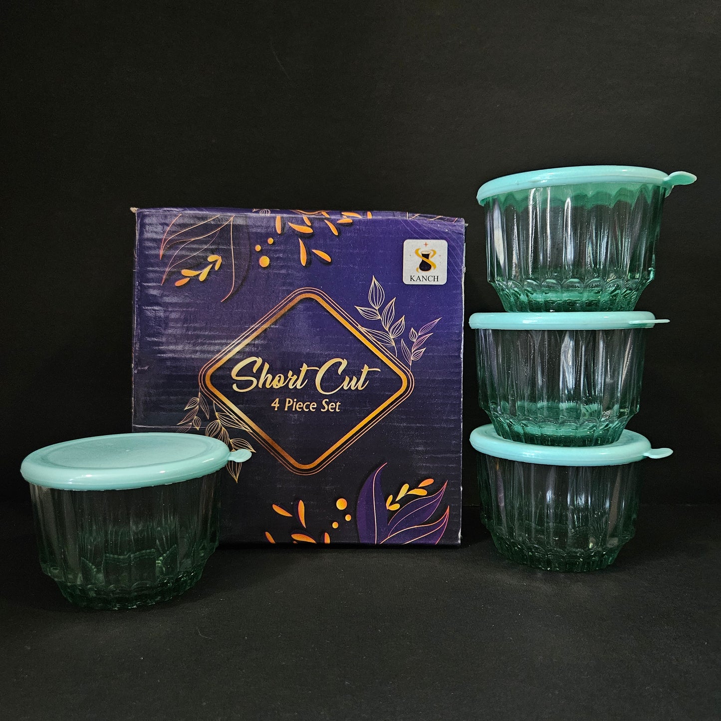 Short cut 4 pieces set glass storage small Containers for groceries & Dry Fruits Storage purpose