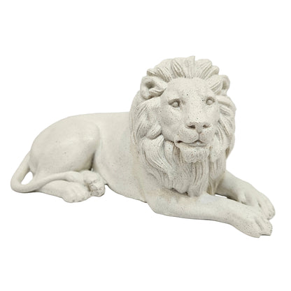 Design Toscano Mansfield Manor Lion Sentinel Statue is crafted from white polyresin and features a classic reclining pose