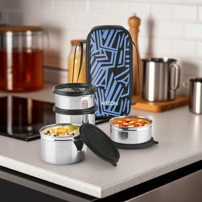 Milton Stack Pack 4 Vertical Insulated Tiffin and Jacket (Capacity:2 x 350 ml + 2 X 500 ml)