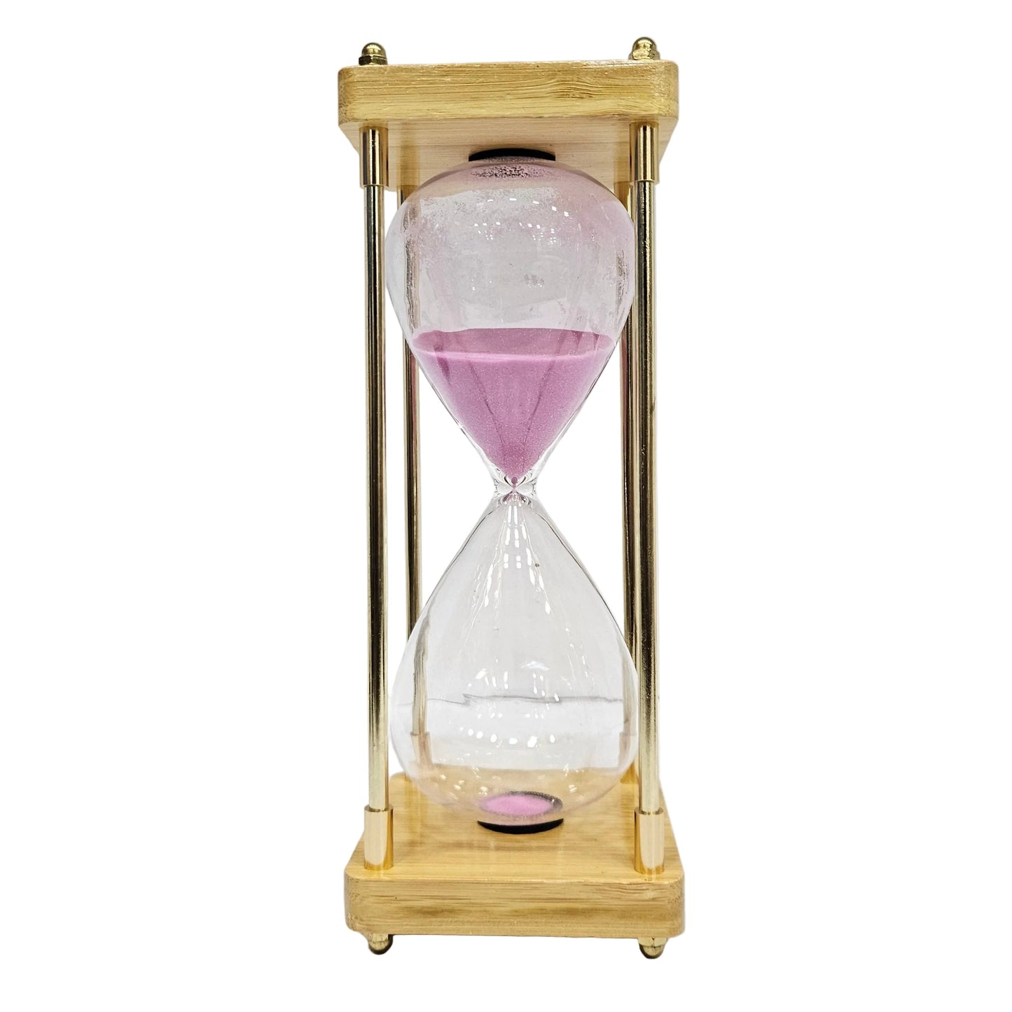 Decorative wooden pink 60min sand timer featuring a natural light wood frame Showpiece