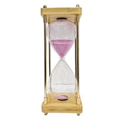 Decorative wooden pink 60min sand timer featuring a natural light wood frame Showpiece