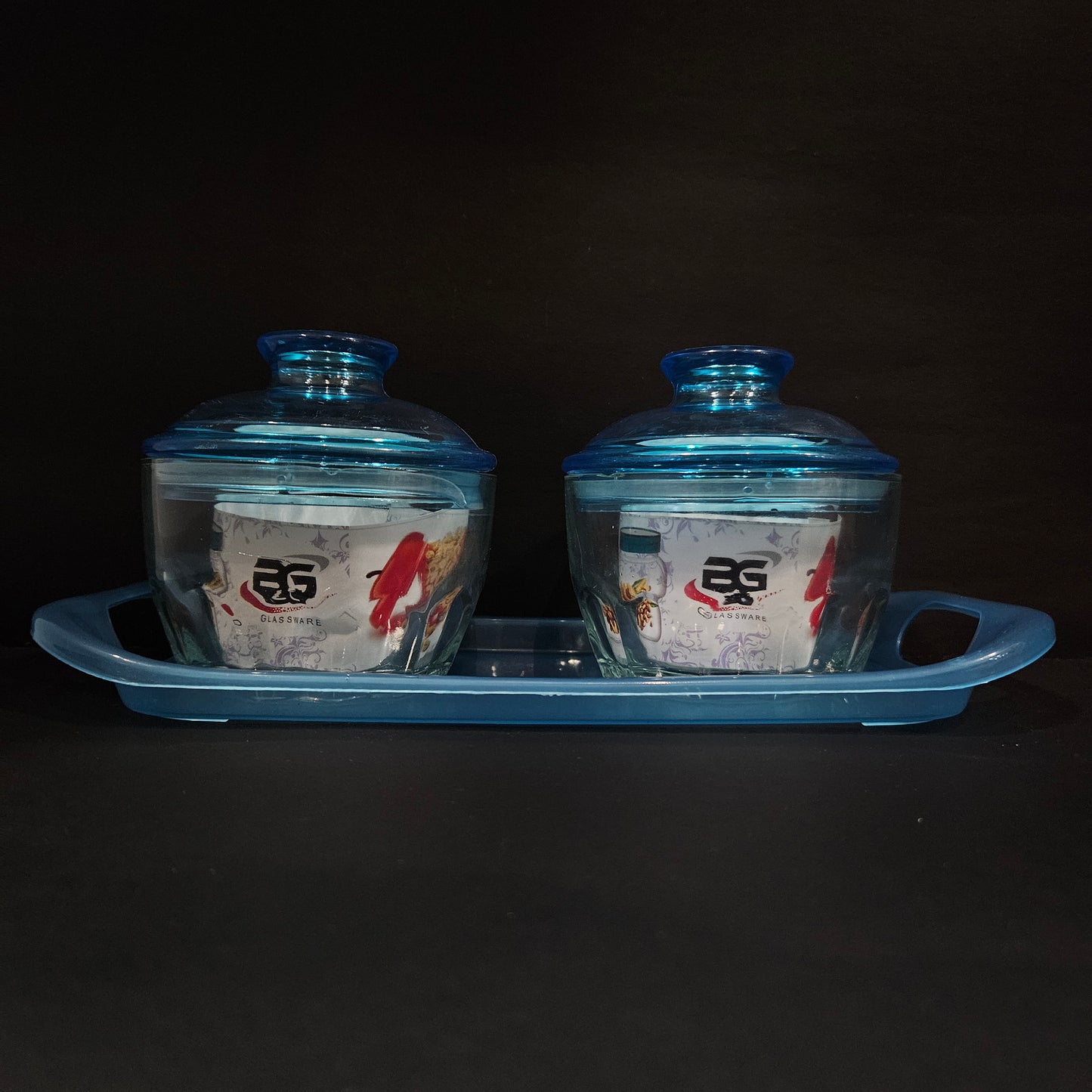 Glassware Antique 2 pieces Storage jar set with tray for multi purpose usage