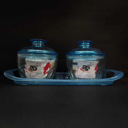 Glassware Antique 2 pieces Storage jar set with tray for multi purpose usage