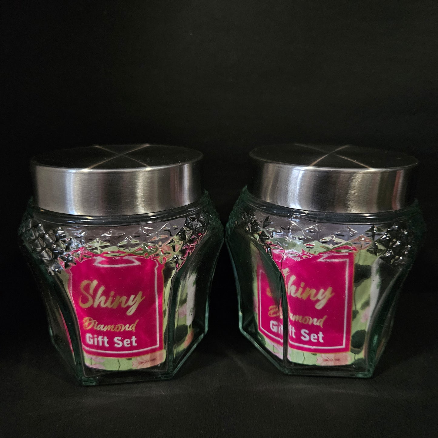Shiny Diamond 2 pieces glass jar set for groceries & Dry Fruits Storage purpose