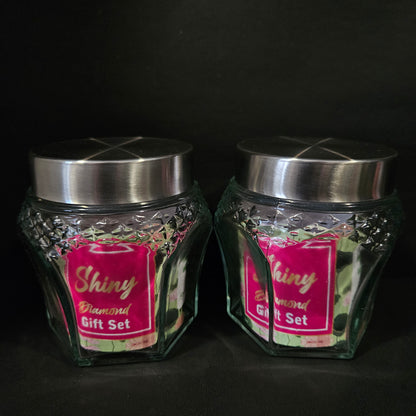 Shiny Diamond 2 pieces glass jar set for groceries & Dry Fruits Storage purpose