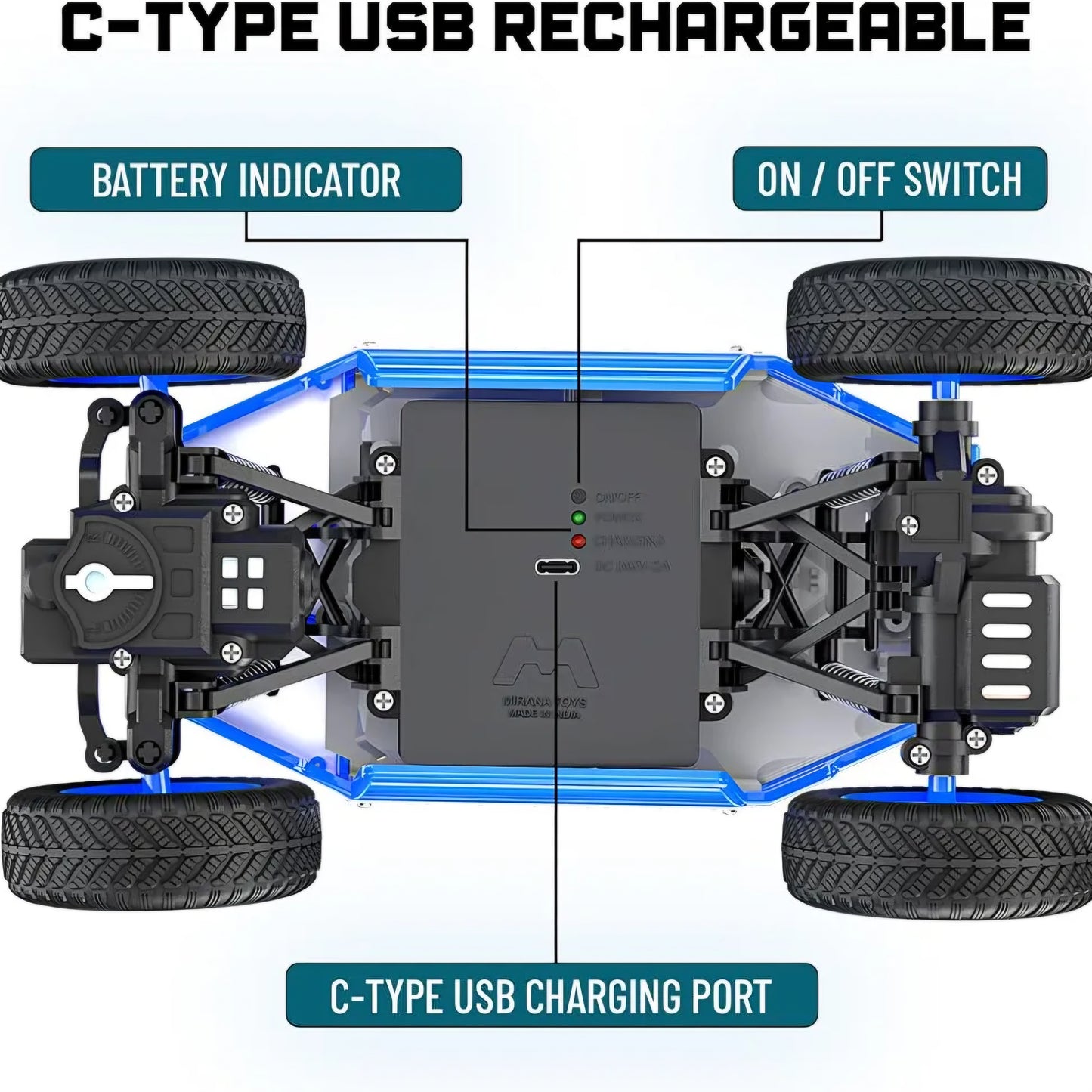 Duster Smoke 2WD Rock Crawler | Type-C USB Rechargeable Offroad Monster Truck | High Speed ATV RC Car | Remote Control Outdoor Toys for Kids
