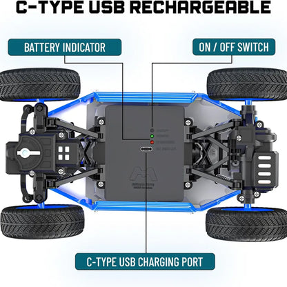 Duster Smoke 2WD Rock Crawler | Type-C USB Rechargeable Offroad Monster Truck | High Speed ATV RC Car | Remote Control Outdoor Toys for Kids