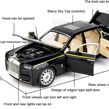 Rolls Royce Phantom Model Car 1:18 Scale Exclusive Alloy Metal Pull Back Die-cast Car Toy with Openable Doors & Light Music Boys Toys for Kids