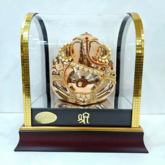 Lord vinayaka murti 24carats gold Plated idol Statue in a transparent protective cabin