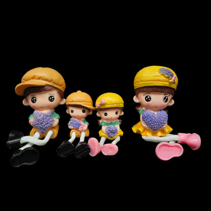 Family Set Charming Showpiece | Polyresin Hanging Legs Statues | Family Sitting Dolls Miniature Figurine for Living Room Shelf Home Decor Items (4 Pcs Set