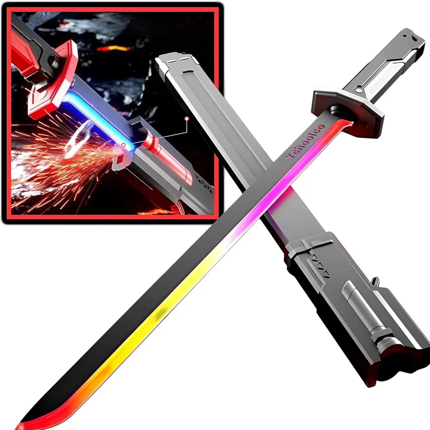 Sword with Smoke & Spark Effects, 7-Color Light Blade with Sound FX, Anime-Inspired Cosplay Katana for Roleplay, Halloween, Parties, Collectors, and Display