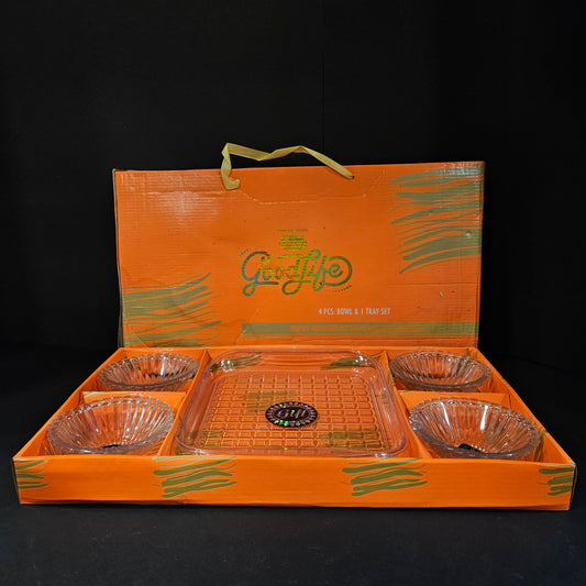Jaina Crystal Good life 4 pieces glass bowl & 1 tray set