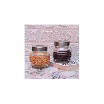 Clear Glass Round Radius Glass Jar Container With Rust Proof Air Tight Steel Lid/Suitable To Use In Your Home Office, Kitchen Storage/Glass Jars, 2 Pcs, Of Lids