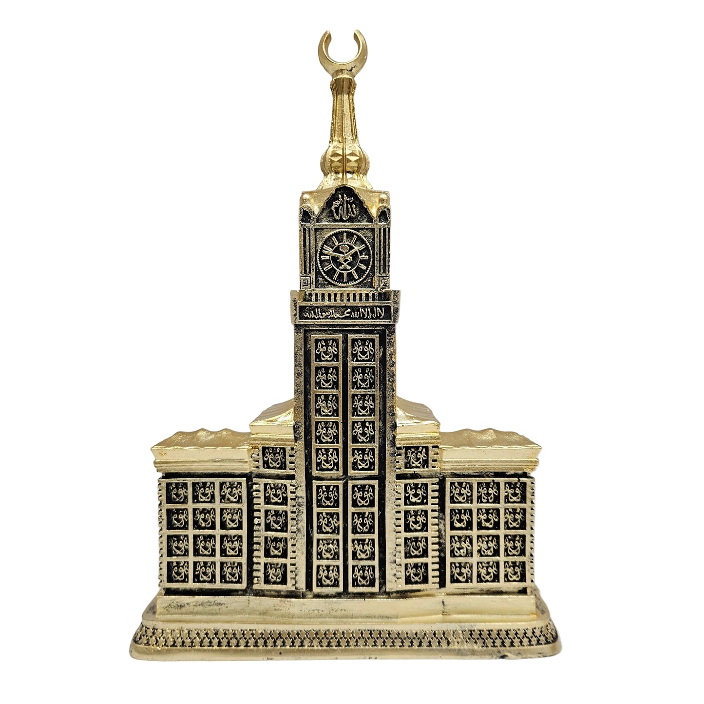 3D Makkah Royal Clock Tower and Holy Kaaba Replica Model Wall Sticker, Gold, Islamic Home Decor, with Allah Wall Medallion