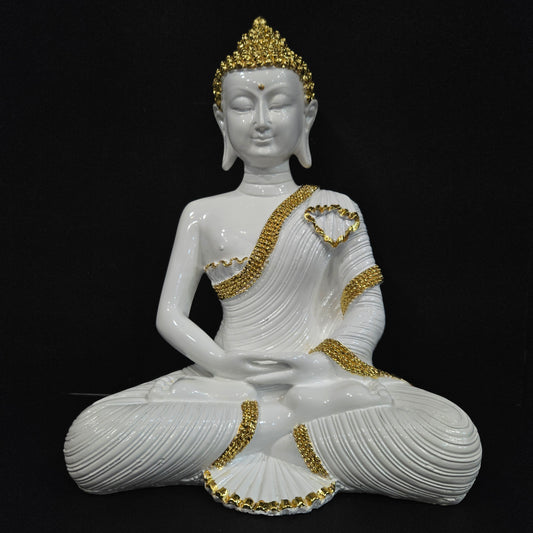 Buddha Statue for Home Decor Diwali Office Corporate Gift Meditation Showpiece Figurine White Gold