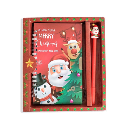 Notebook and pen set with Christmas theme, Key closure for kids return gifts