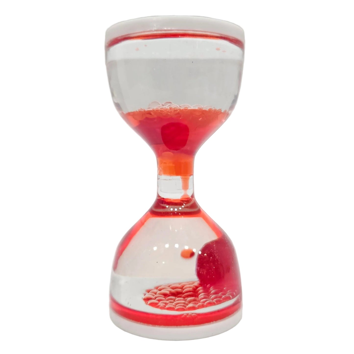 Red liquid motion timer features a clear acrylic hourglass shape designed for sensory relaxation and stress relief Showpiece Figurine