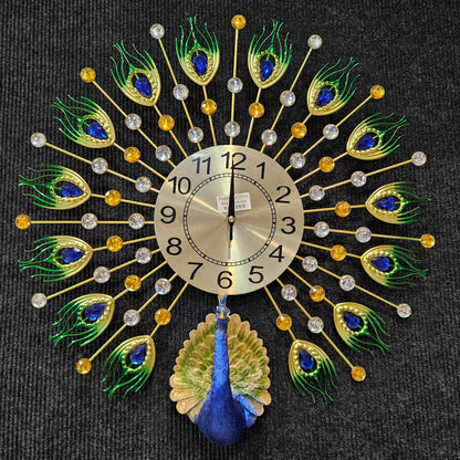 Metal Peacock with Decorative stones Clock for Luxury Farmhouse&houses peacock Theme Analog Wall Clock