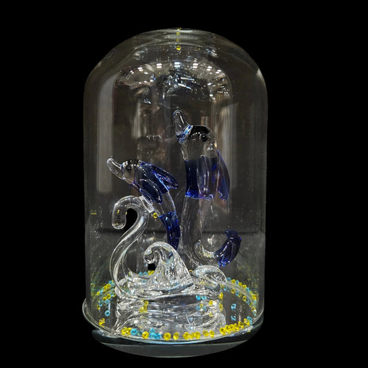 Double Crystal Glass Dolphins Figurines Collectibles, Sea Animal Sculpture Statue, Home Desk Decoration