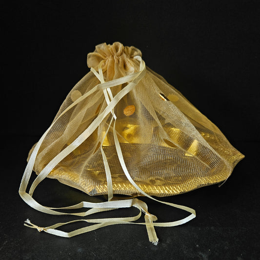 Gold coloured Flowral designer basket for chocolate gift hamper