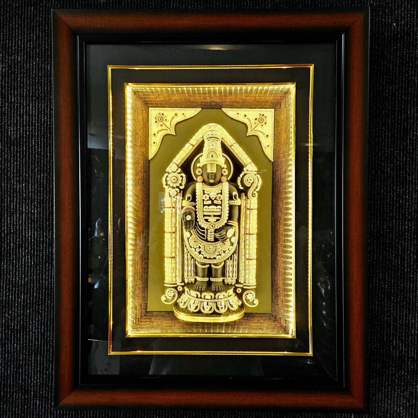 Lord Balaji decorated with stones lighting photo frame in a wooden Box