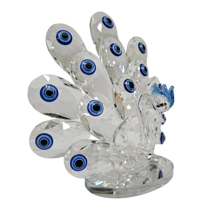 Crystal Peacock Showpiece| Evil Eye Crystal Peacock for Home Decor | Peacock Transparent Glass Showpiece Unique & Fancy Glass Peacock Showpeice