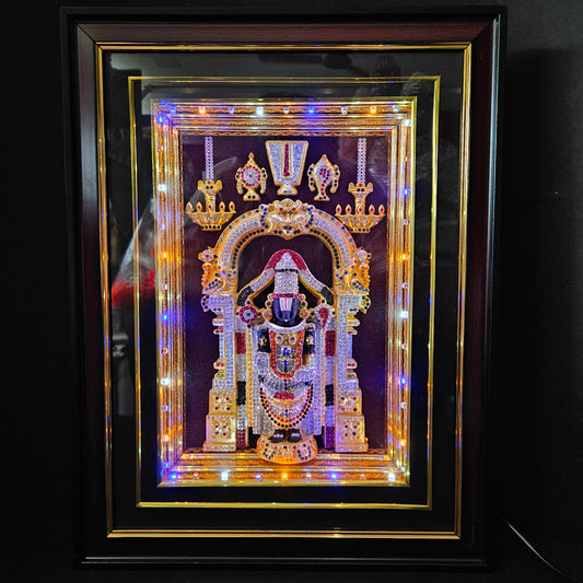 Tirupati Balaji decorated with attractive stones,slokam & multi colour lighting Cabin idol perfect for Marriage gifting,house warming