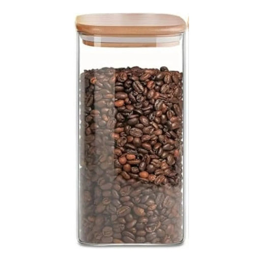 1580 Ml Square Wooden Lid,Glass Jar Food Storage Containers Set,Airtight Food Jars With Kids Kitchen Canisters For Sugar,Candy,Cookie,Rice & Spice Jars
