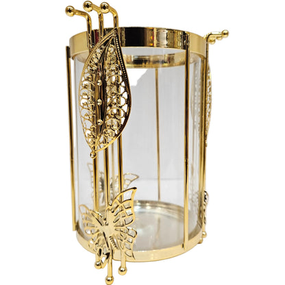 Nordic-style decorative metal and glass cylinder vase, commonly used as a tabletop flower pot or a multi-functional pillar candle holder