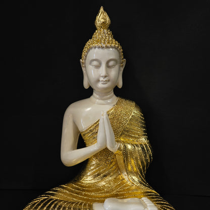 Buddha Statue Showpiece White and Golden, Indoor/Outdoor Decor, Gifting Lord Buddha idol