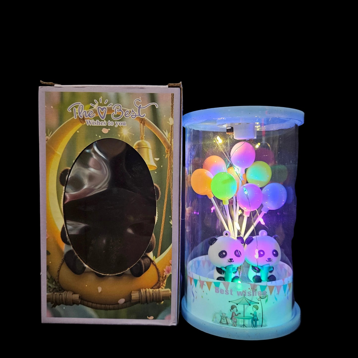 Panda couple best wishes lighting Balloons in a glass capsule perfect for couple gifting