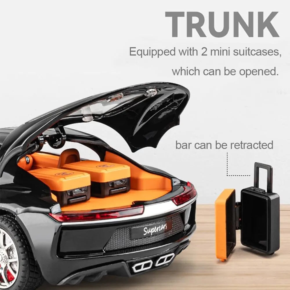 Bugatti Atlantic Model Car Sports Car Exclusive Alloy Metal Pull Back Die-Cast Car Diecast Metal Pullback Toy Car with Openable Doors & Light Music Toys for Kids - Black