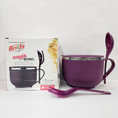 Bright soup bowl with spoon & fork,easy to use & wash,Light Weight soup bowl for kids and Adults