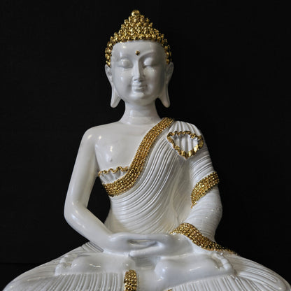 Buddha Statue showpiece Figurine Home Decor budddha Idol in Off White and Gold