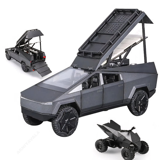 cybertruck Camping RV car Model Toys, Pickup Trailer Toy Pickup Truck Model with Sound and Light Function, Suitable Gifts, Decorations