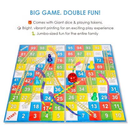Ratna's Ludo-6 with Snakes & Ladders Jumbo Size Board Game, Double-Sided, Traditional Family Game