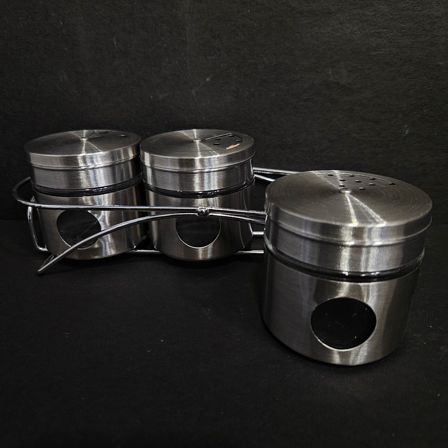 Cruet set 3 pieces salt&Pepper stainless steel Jars with metal rack
