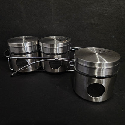 Cruet set 3 pieces salt&Pepper stainless steel Jars with metal rack